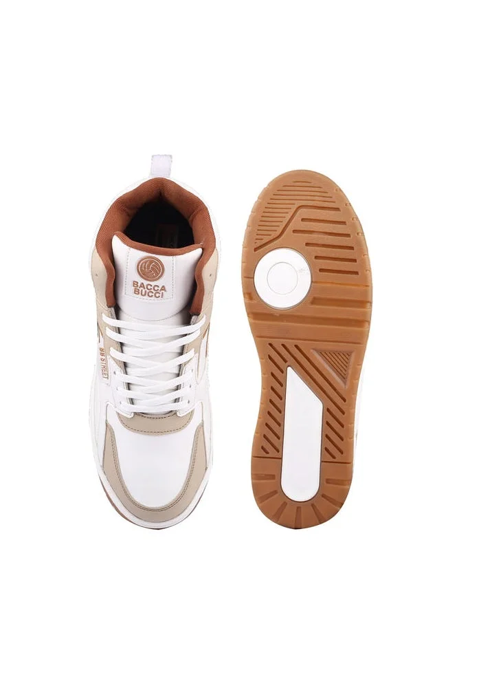 Bacca Bucci White Tan Cappuccino Skystompers Retro High-Top Sneaker for Men | Best Price UAE